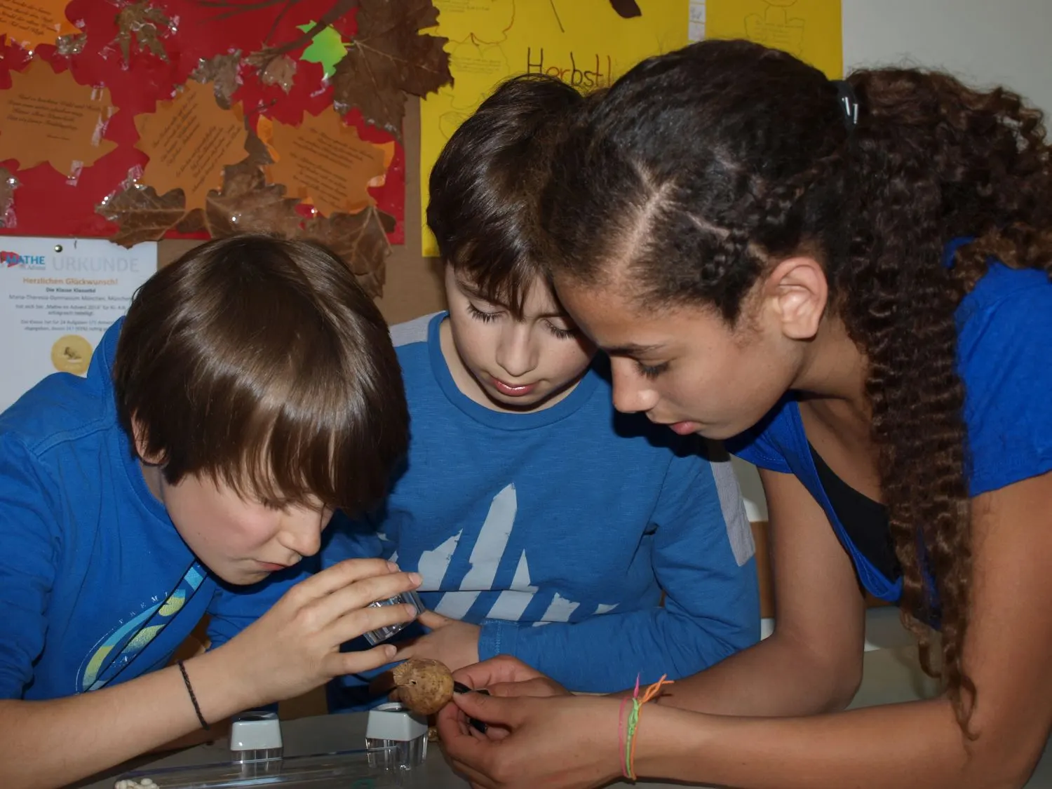 Schülerinnen und Schüler einer Förderklasse beim Experimentieren